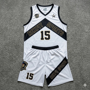 Conjunto de Uniforme de Baloncesto Personalizado, Jersey Deportivo de Poliéster de Secado Rápido, Ropa de Equipo Blanca, Negra y Dorada para Entrenamiento y Partido - Product Image 1