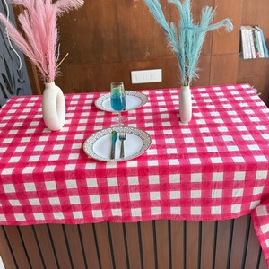 Red White Floral Pattern Handmade Cotton Durable Eco-Friendly Washable Home Use Customizable <b>Square</b> <b>Tablecloth</b> - Product Image 4