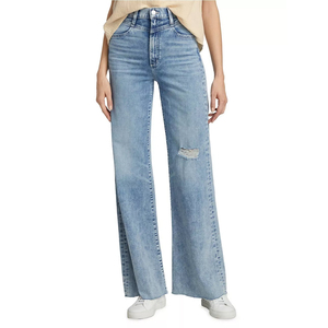 กางเกงยีนส์ขาบานทรงหลวมสไตล์วินเทจเอวกลางติดกระดุมสำหรับผู้หญิง แฟชั่นลำลองแนวสตรีท รับผลิตตามแบบ OEM - Product Image 4