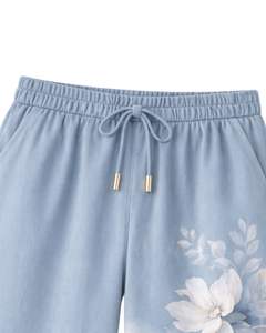 ชุดเซ็ตสองชิ้นลายดอกไม้สีชมพูอ่อนสำหรับผู้หญิง เสื้อเชิ้ตแขนสั้นติดกระดุมพร้อมกางเกงขายาวทรงกว้าง สไตล์ลำลอง - Product Image 3