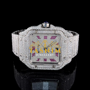 Reloj de Pulsera Deportivo y Elegante para Hombre con Diamantes Moissanite VVS, Cuadrado, de Cuarzo, con Números Romanos, Chapado en Oro Blanco, Acero Inoxidable, Simple - Product Image 1