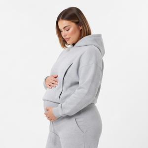 Conjunto de Sudadera con Capucha y Pantalones de Chándal de Maternidad para Mujer, Personalizado con Cremallera, de Forro Polar Grueso de 450 g/m², para Embarazo - Product Image 3