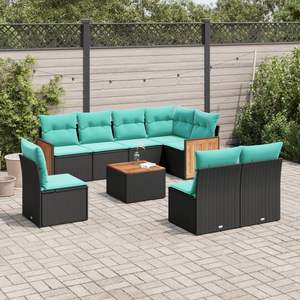 Set di divani da giardino in polyrattan nero da 9 pezzi con cuscini - Product Image 1