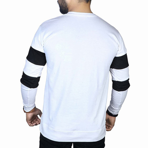T-shirt à manches longues rayé pour homme, col rond, coupe ajustée, décontracté, tricoté, blanc et noir, à blocs de couleur, longueur standard - Product Image 2