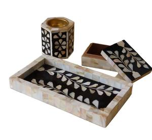 <b>Floral</b> MOP Inlay Wood Incense Burner Set Bulk Luxury Mother of Pearl Bakhoor Censer with Tray and Storage <b>Box</b> Modern Home Decor - Product Image 3