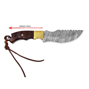Cuchillo de Hoja Fija de Acero de Damasco con Mango de Madera, Cuchillo Táctico para Supervivencia, Caza, Camping y Actividades al Aire Libre - Product Image 1