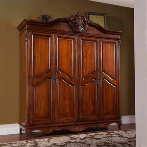 Armario de Madera Maciza de Caoba Estilo Victoriano Clásico, con Tallado Elegante y Acabado Natural, Mueble de Dormitorio OEM - Product Image 2