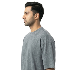 T-shirts Homme 2026 en Gros, Délavés à l'Acide, Coupe Oversize Épaules Dénudées, Couleur Unie, Tendance Décontractée, Marque de Mode, 100% Coton - Product Image 4
