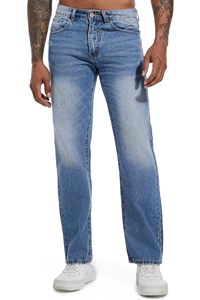 Jeans de Mezclilla para Hombre, Corte Recto, Lavado a la Piedra, Cintura Media, Corte Regular, Estilo Casual de Algodón, para Primavera - Product Image 6