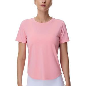 Camisetas Casuales a Cuadros para Mujer, Cómodas y Frescas, al por Mayor, de Mezcla de Algodón, Cuello Redondo, Verano, Ecológicas, de Secado Rápido, 180g - Product Image 5