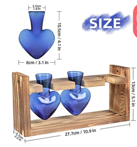 Terrarium en verre en forme de cœur avec support en bois, station de propagation, vase hydroponique coloré, décoration de jardin, cadeau - Product Image 6