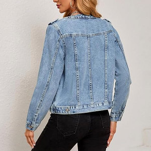 แจ็คเก็ตสำหรับผู้หญิง แจ็คเก็ตยีนส์สไตล์ตะวันตกแบบลำลองแขนยาวติดกระดุมไม่มีปกทันสมัย ชุดคอนเสิร์ตสไตล์คันทรี่ - Product Image 4