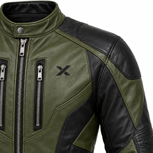 Chaqueta de Motociclista de Cuero de Diseño Contemporáneo |   Resistente al viento |   Cognac Borgoña Verde Oliva |   Fabricante OEM/ODM |   Premium - Product Image 3