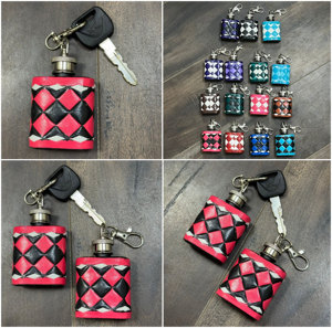 Hot Selling <b>Mini</b> Pink & Black Checkered Leather Hip Flasks Portable Stainless Steel Pocket <b>Bottle</b> with Clip Unique Gift Option - Product Image 3