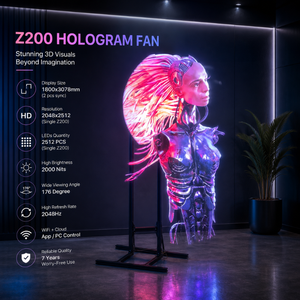 พัดลมโฮโลแกรม Z200 ขนาด 1800x3078 มม. จอแสดงผล LED 3 มิติ ความละเอียด 2048x2512 ความสว่างสูง 2000 นิต สำหรับใช้งานในร่มสำหรับงานนิทรรศการ - Product Image 3