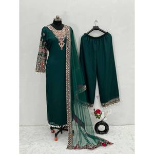 Conjunto de fiesta elegante para mujer con Plazzo y Dupatta Traje único y elegante - Product Image 4