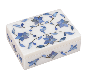 Boîte à bijoux en marbre de qualité export personnalisée Stonecrafts International, travail en nacre multicolore, motifs floraux gravés, idéale pour offrir - Product Image 1