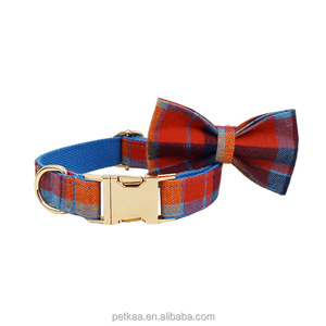 Collier et laisse pour chien Petkaa à motif écossais bleu et rouge avec nœud papillon, accessoire pour animaux de compagnie, logo personnalisé pour la vente au détail et les marques - Product Image 4