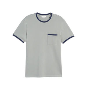 Camiseta Personalizada de Algodón Gris para Hombre, Corte Regular, Cuello Redondo, Manga Corta, Color Sólido, Diseño Casual con Bolsillo y Ribete en Contraste - Product Image 6