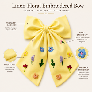 Oversized Linen Hair <b>Bow</b> with Floral Embroidery Decorative Boutique <b>Bow</b> for Girls Women Hair Accessory <b>Gift</b> - Product Image 6