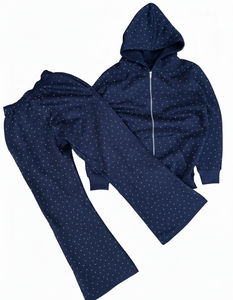 Conjuntos Deportivos de Color Sólido para Adultos con Pedrería, 100% Algodón, Ropa Casual de Calle, Último Diseño para Hombre - Product Image 1