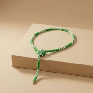 26 Inches Green <b>Beaded</b> <b>Necklace</b> With White Pattern Adjustable Knot Design Unisex Casual Jewelry Adjustable Yoke Pendant Fashion - Product Image 1