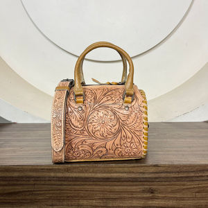 Latest Western Vintage Pattern Hand <b>Tooled</b> Cow Leather <b>Small</b> Speedy Bag for Women Fashionable Concho Crossbody Duffel Travel Bag - Product Image 5