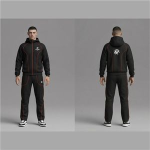 Custom Logo Heavyweight 400gsm Tracksuit Men Streetwear Red Contrast Piping Hooded <b>Jacket</b> and Joggers 2 Piece Set <b>Techwear</b> Suit - Product Image 5