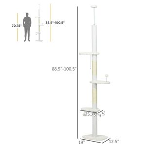 Albero per Gatti Bianco da 2,5 m, Altezza Regolabile, Design Lussuoso e Classico, Materiali Ecologici in Sisal e Lana, Grande Formato, Confezionato in Cartone - Product Image 3
