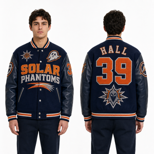 เสื้อแจ็คเก็ต Letterman สไตล์เรโทร เสื้อทีม เสื้อสตรีทแวร์ เสื้อกีฬา ยูนิเซ็กส์ สำหรับผู้ชาย ผู้หญิง เด็ก วัยรุ่น วิทยาลัย ชมรม โรงเรียน ทีม  แขนเสื้อหนังซาติน - Product Image 3