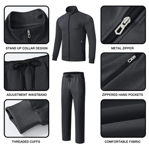 Ensemble de survêtement gris pour homme 2026, vente en gros, manches longues, fermeture éclair, couleur unie, col montant, pantalon de jogging, collection automne - Product Image 3
