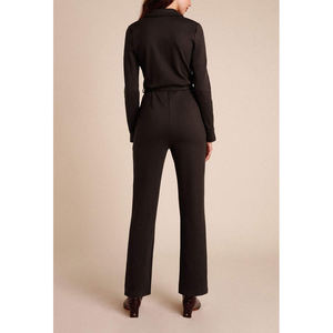 Mono formal de oficina para mujer, negro, manga larga, cuello en V, con lazo en la cintura, para otoño, informal de negocios, elegante, de una pieza, personalizado OEM - Product Image 3