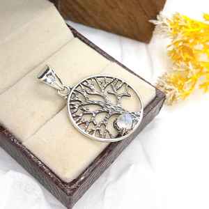 Colgante de Árbol de la Vida con Piedra Lunar Arcoíris, Plata de Ley 925, Hecho a Mano, Joyería de Piedras Preciosas Naturales, Regalo para Mujer - Product Image 4