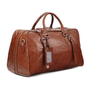 Sac de voyage en cuir véritable pour hommes, 30-40L, fermeture à glissière, sac de voyage décontracté pour week-end, poignée souple, couleur unie - Product Image 4
