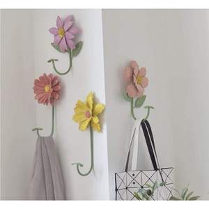 Set Of 4 Colorful Metal Flower <b>Wall</b> Hooks Decorative Floral <b>Wall</b> <b>Mounted</b> Hangers For Bedroom Bathroom Entryway Home Decor - Product Image 1