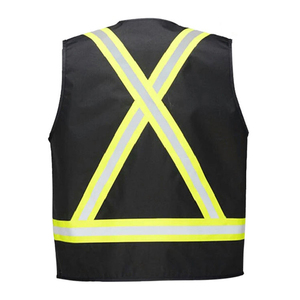 เสื้อกั๊กนิรภัยสีดำสะท้อนแสงสำหรับผู้ชาย แบบมีแถบสะท้อนแสง หลายกระเป๋า เหมาะสำหรับงานก่อสร้าง ขายส่ง - Product Image 2