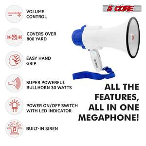 Mini Sirène Mégaphone 30W à Poignée Ergonomique avec Enregistrement de 800 Pieds, Haut-Parleur pour Entraîneurs, Football, Baseball - Product Image 4