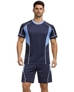 Ensemble de t-shirt et short de sport bleu marine et bleu clair pour homme, respirant, séchage rapide, vêtements de sport, tenue de course à pied, entraînement, vêtements de sport actifs - Product Image 1