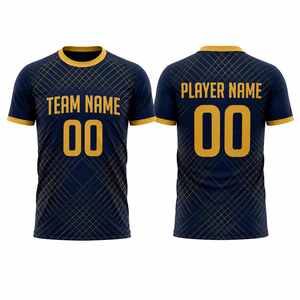 Ensemble de maillots de football d'extérieur personnalisés par sublimation, haute qualité, motif géométrique bleu et or, unisexe, sans manches, anti-humidité - Product Image 4