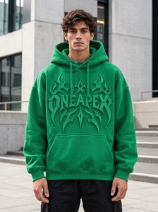 Sudadera con Capucha Verde para Hombre ONEAPEX, Sudadera Holgada con Estampado en Relieve, Estilo Urbano, Algodón Grueso, Informal - Product Image 4