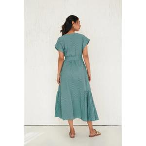 Vestido Maxi con Corte en A, Cuello en V, Manga Corta, Diseño de Puntos, Estilo Cruzado, Plisado, Ligero y Transpirable para Mujer - Product Image 3