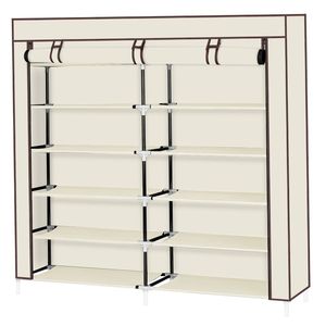 Scarpiera Portatile a 7 Livelli, Moderna con Rivestimento in Tessuto Beige, Pieghevole, Flessibile, in Rattan e Plastica, Armadietto Contenitore per Borse da Armadio - Product Image 1