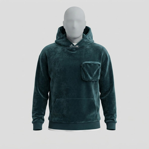 Sweat-shirt à capuche zippé en molleton vert foncé pour homme, coupe classique, 100 % coton, écologique, respirant, brodé, vêtement d'hiver - Product Image 1