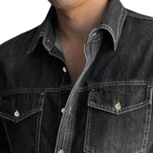 Chemise en jean délavé noir respirante à manches longues pour homme, coupe décontractée, en coton, avec poche poitrine à rabat, séchage rapide, idéale pour l'été - Product Image 3