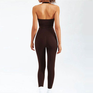 Ensembles de yoga pour femmes, motif uni, taille élastique, logo sur le devant, respirant, ensemble 2 pièces, vêtements de fitness de haute qualité - Product Image 3