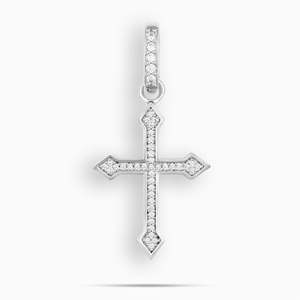 Moissanite Cross Pendant Necklace 925 Silver Rhodium Plated Micro Pave Round Brilliant Cut Unisex Everyday Wear <b>Rope</b> <b>Chain</b> - Product Image 3