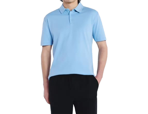 Polo de Manga Corta Azul Claro para Hombre con Logotipo Personalizado, Corte Regular, Color Sólido, Algodón, Estilo Casual, Tejido Transpirable - Product Image 2
