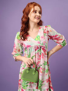 Vestido Midi de Georgette con Estampado Floral de Calidad de Exportación para Mujer, Natural, Elegante, Cómodo, Ecológico, en Varios Colores y Tallas - Product Image 2