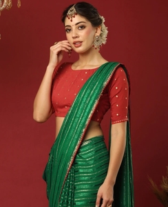 Sari de Georgette Bollywood para Mujer KV, Tejido, Adornado, Reversible, Sin Arrugas, para Otoño (Verde) - Product Image 1
