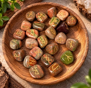 Pierres de runes gravées en unakite naturelle, ensemble de pierres roulées, symboles en cristal poli pour la divination et la guérison Reiki, acheter chez Ruhi agate - Product Image 3